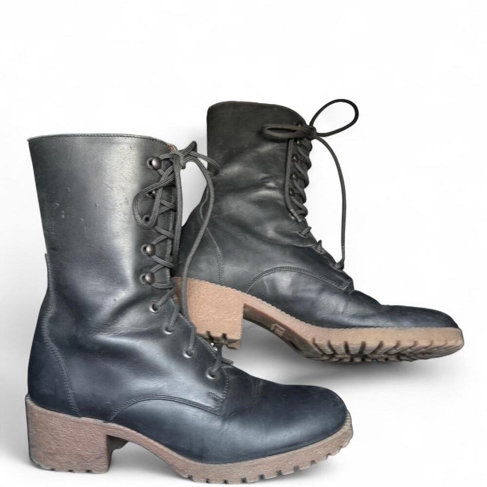 J. Crew Black Leather Lace Up Combat Boots Size 7 Grunge Indie - Picture 3 of 8